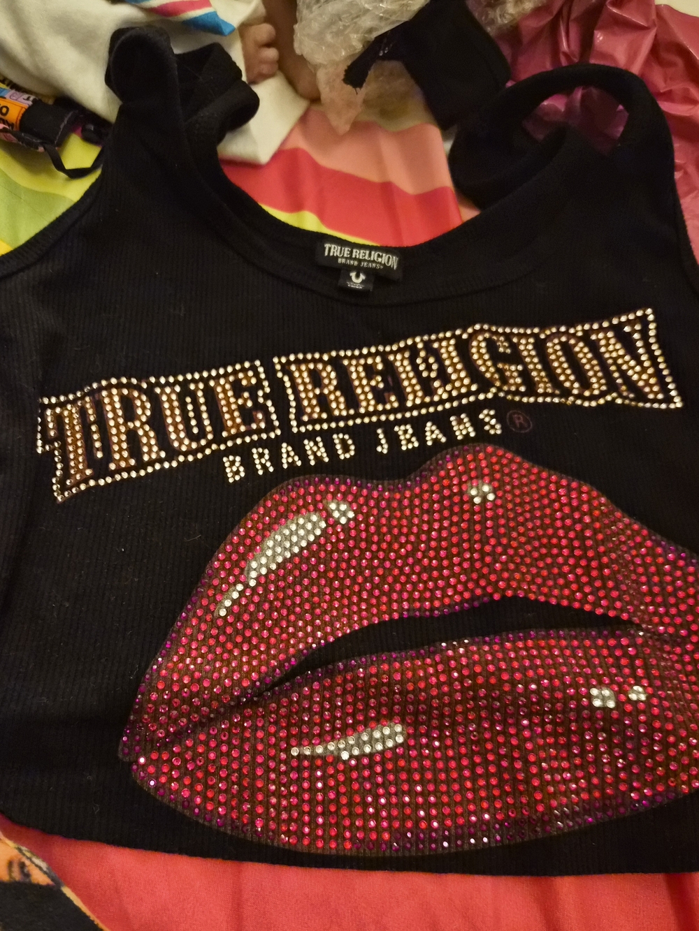 True Religion Black Rhinestone Lip Tank Top - Picture 5 of 6